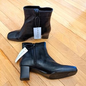 Nine West black leather short boots w/ 2-inch heel, size 7 wide, NWT